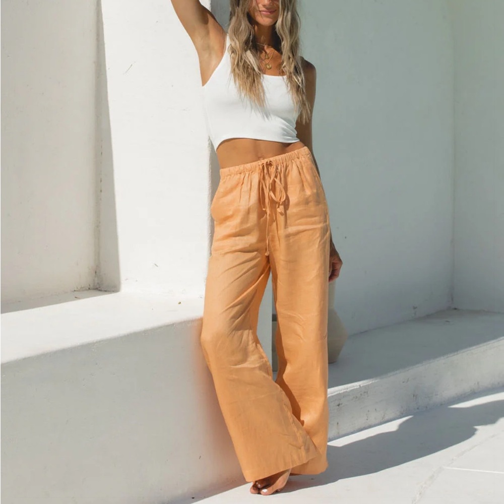 Slow Tide 100% Linen Drawstring Pants